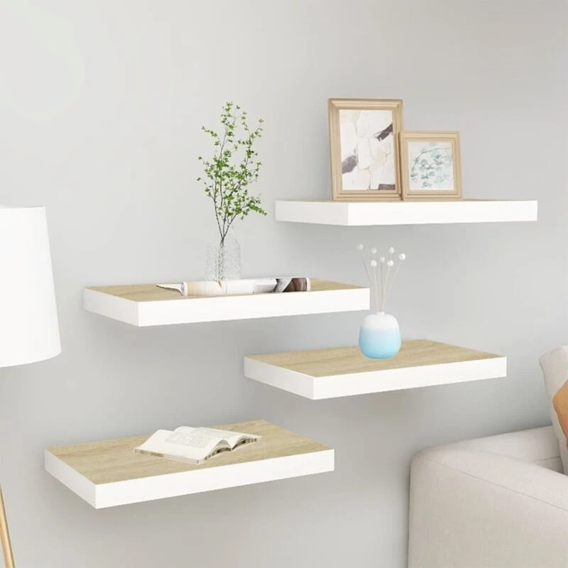 Image of VIDAXL Vidaxl - Floating Wall Shelves 4 pcs Oak and White 40x23x3.8cm mdf 8720286416730