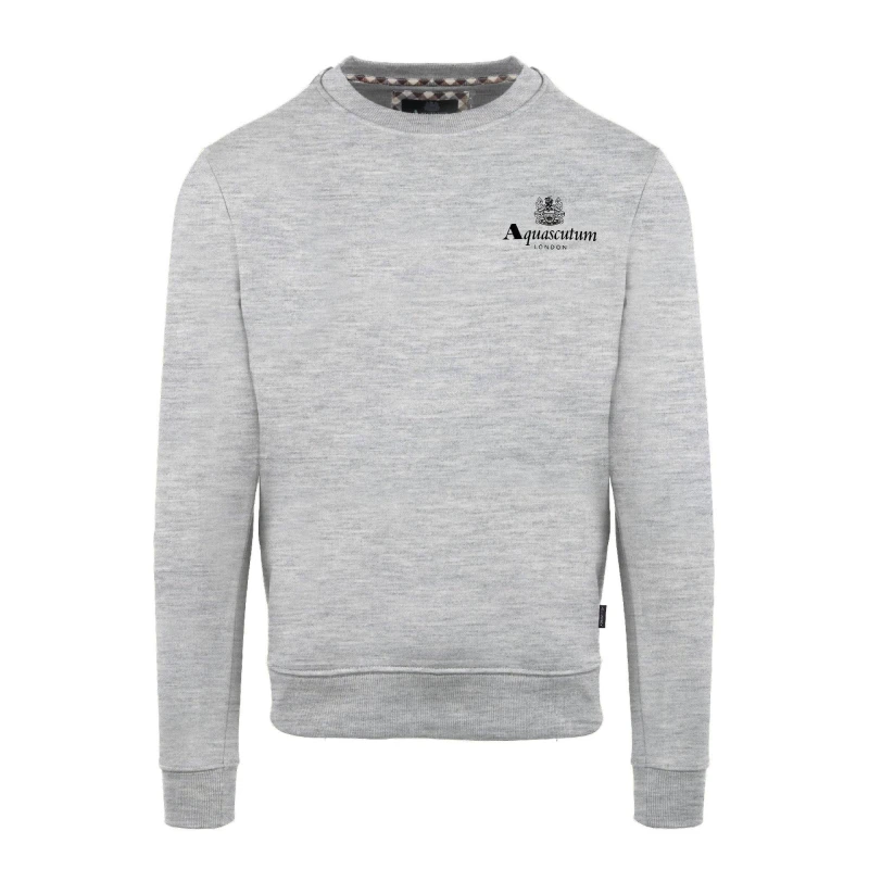 Image of Aquascutum Mens Round Neck Crew Sweatshirt Crew Sweaters Small Grey 52294202350