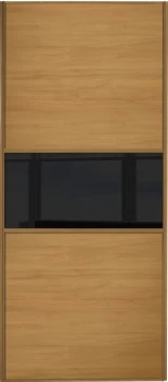Image of Wickes Sliding Wardrobe Door Fineline Oak Panel and Black Glass - 2220 x 914mm