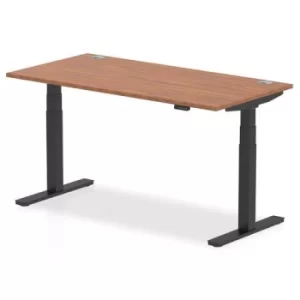 Image of Air 1600 x 800mm Height Adjustable Desk Walnut Top Cable Ports Black Leg