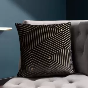 Image of Evoke Cut Velvet Cushion Black / 45 x 45cm / Polyester Filled