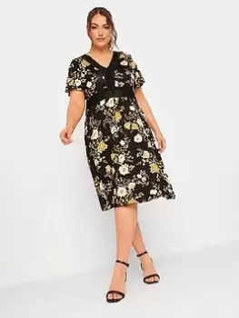 Image of Yours V Neck Lace Detail Dress, Black, Size 22-24, Women