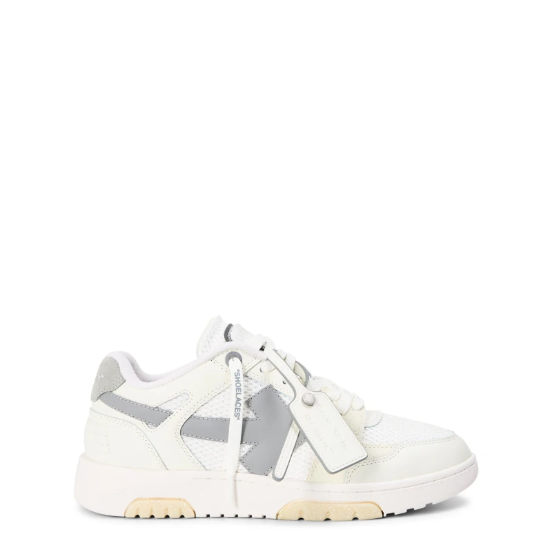 Image of Off White Mens Slim Low Calfskin Leather Trainers White/Grey male 5 (38)
