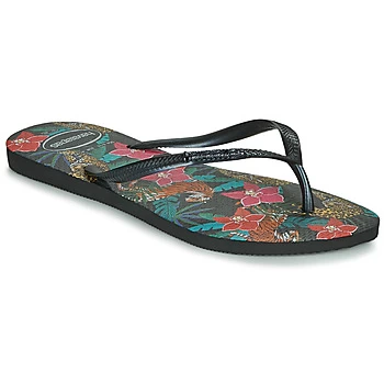 Image of Havaianas SLIM TROPICAL womens Flip flops / Sandals (Shoes) in Black / 3,4 / 5,39 / 40,7.5,1 / 2 kid