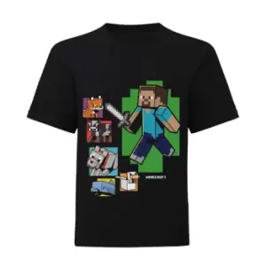Image of Minecraft Girls Steve And Friends T-Shirt (9-10 Years) (Black)