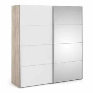 Image of Verona Sliding Wardrobe 180Cm In Oak Effect With White And Mirror Doors With 5 Shelves