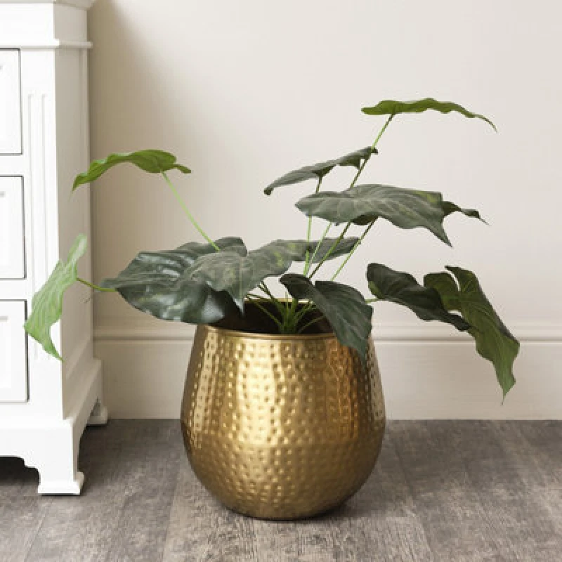 Image of Melody Maison Medium Gold Hammered Metal Planter 30cm X 28cm Gold
