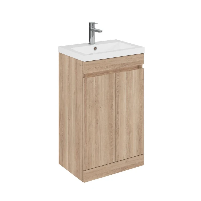 Image of Balterley 500mm Floor Standing 2 Door Unit with Polymarble Basin - Light Oak in Brown Brown Unisex