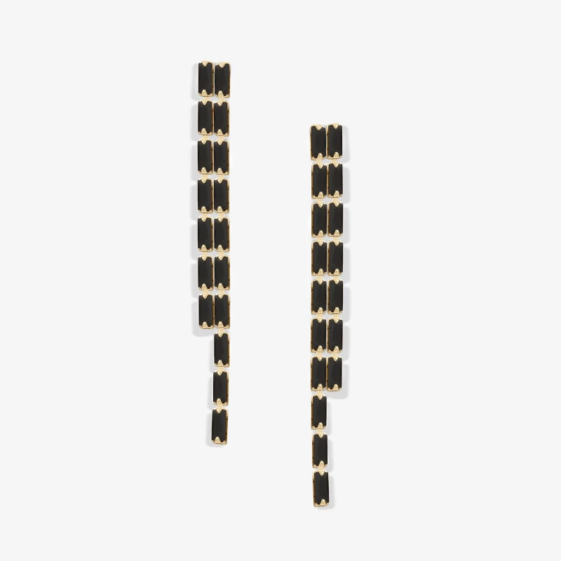 Image of Jon Richard Gold Plated And Jet Double Drop Earrings Gold female