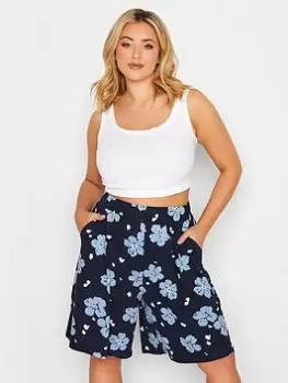 Image of Yours Floral Splodge Jersey Short - Navy, Blue, Size 20, Women
