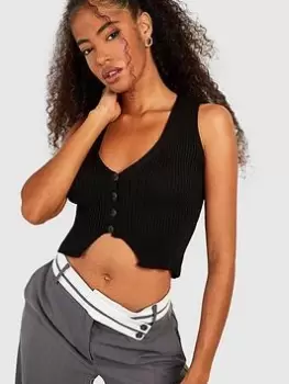 Image of Boohoo Rib Knitted Waistcoat - Black Size M, Women