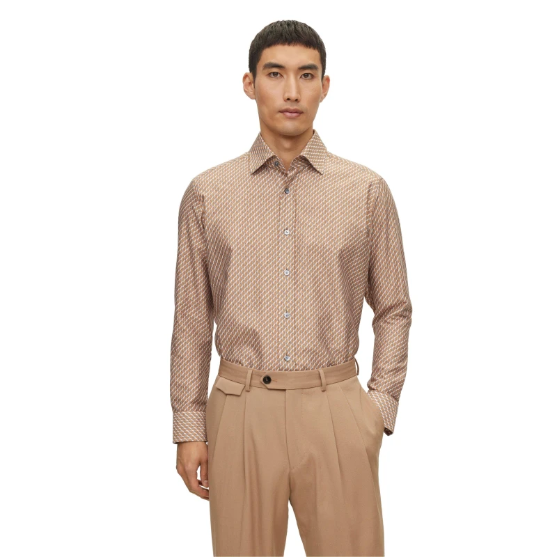 Image of Boss Mens Jim Kent Long Sleeve Plain Shirt Beige male S