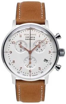 Image of Iron Annie Bauhaus Chrono White Dial Brown Leather Watch
