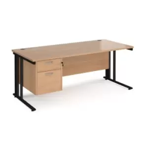 Image of Office Desk Rectangular Desk 1800mm With Pedestal Beech Top With Black Frame 800mm Depth Maestro 25 MCM18P2KB
