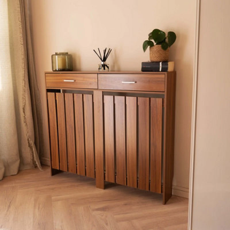 Image of Jack Stonehouse Classic Wooden Mdf Radiator Cover With Storage Drawer - Vertical Slat - Medium - W:112Cm