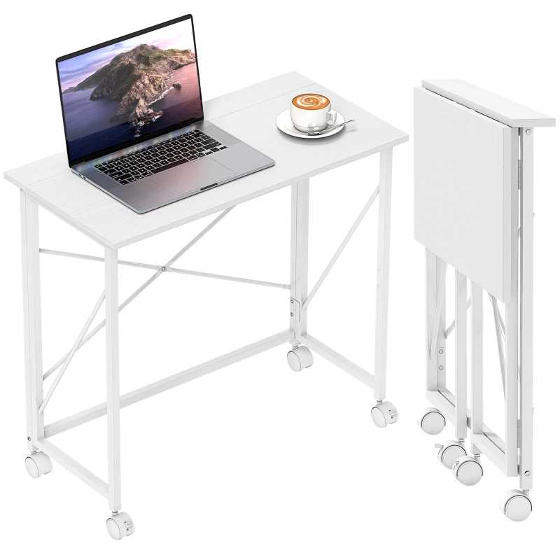 Image of HOMCOM HOMCOM Folding Desk on Wheels, Writing Table for Home Office, White White One Size Unisex 5063603792203