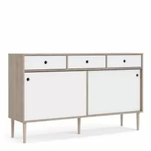 Image of Rome Sideboard 2 Sliding Doors And 3 Drawers In Jackson Hickory Oak Effect With Matt White