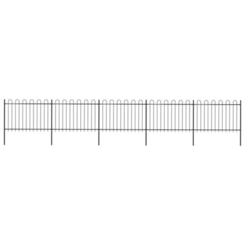 Image of Vidaxl Garden Fence With Hoop Top Steel 8.5X1.2 M Black
