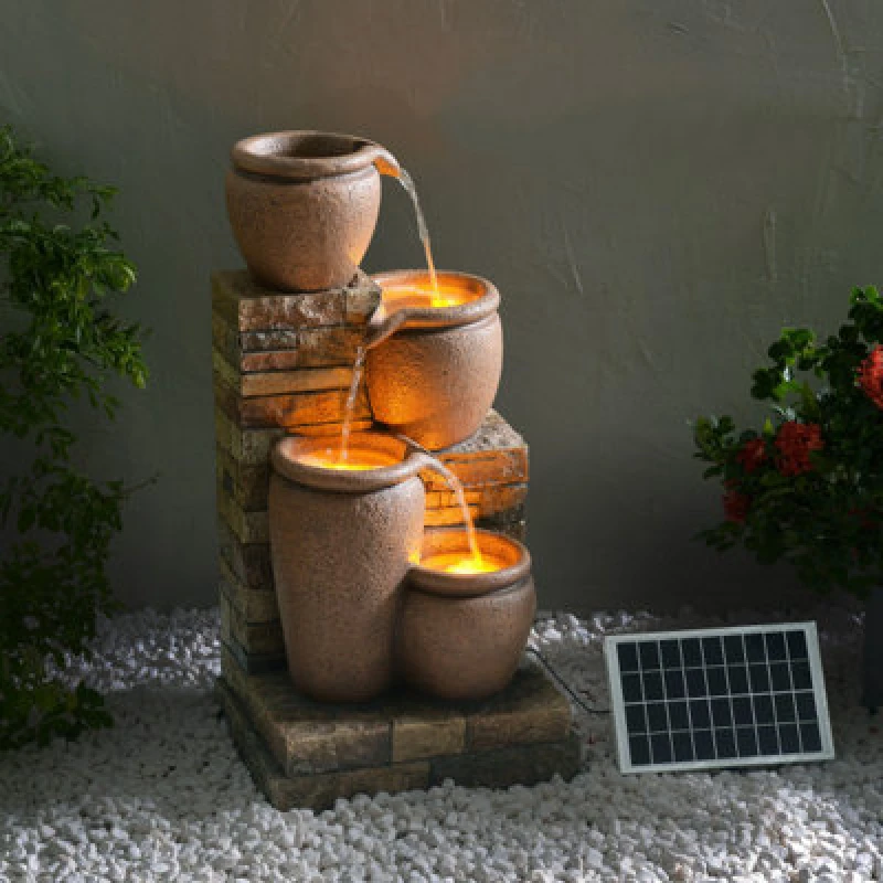 Image of Teamson Home Outdoor Water Fountain, LED Lights, 78cm Terracotta Brown