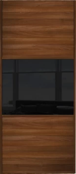 Image of Wickes Sliding Wardrobe Door Wideline Walnut Panel and Black Glass - 2220 x 914mm