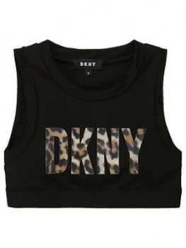 Image of DKNY Girls Leopard Logo Sporty Crop, Black, Size Age: 14 Years, Women