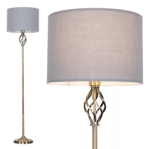 Image of Memphis Antique Brass Floor Lamp with Grey Shade