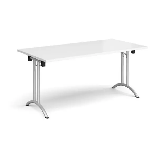 Image of Dams Rectangular folding leg table with silver legs and curved foot rails 1600mm x 800mm - white White CFL1600-S-WH