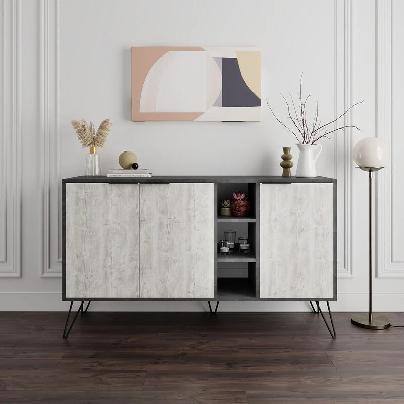 Image of HOMEMANIA Homemania - Decortie Clara Console Sideboard Display Unit - Retro Grey / Ancient White - Retro Grey / Ancient White hio8680812105630