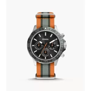 Image of Fossil Mens Bannon Multifunction Green And Orange Stripe Nylon Watch - Green / Orange