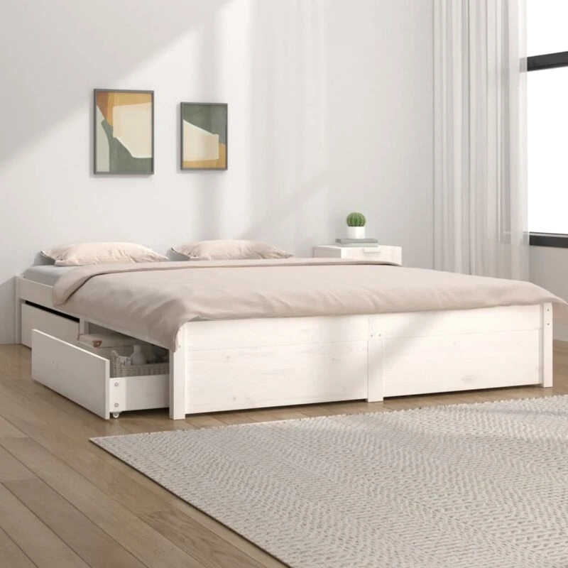 Image of VIDAXL Bed Frame without Mattress with Drawers White Super King Vidaxl 8720287012252