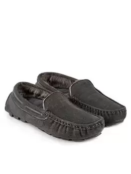 Image of Totes Isotoner Suede Moccasin Slippers with Closed In-Stitch , Granite, Size 8, Men