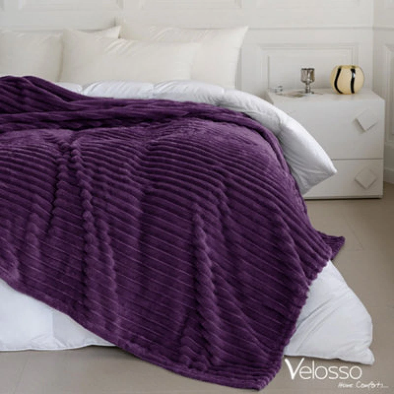 Image of Velosso Elegant Thermal Plush Ribbed Throw Blanket In Modern Style For Sofa, Bed In 200Cm X 240Cm - Aubergine