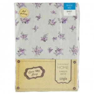 Image of Love My Sleep Roses Flannelette Sheet Set - Lilac and Grey