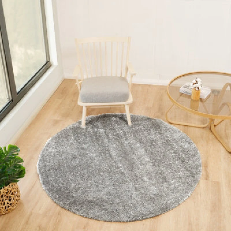 Image of Livabliss Round Shaggy Solid Color Plush Pile Dark Grey Claire Area Rug 120 X 120 Cm - Easy Care, Ideal For Living Room & Bedroom