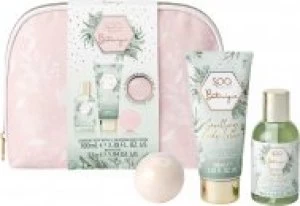 Image of Style & Grace Spa Botanique Cosmetic Bag Gift Set Eco Packaging 100ml Body Lotion + 100ml Body Wash + 55g Bath Fizzer + Recycled Fabric Cosmetic Bag