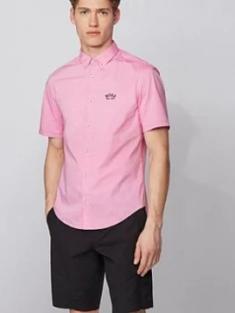 Image of Hugo Boss Athleisure Biadia R Short Sleeve Oxford Shirt Pink Size XL Men