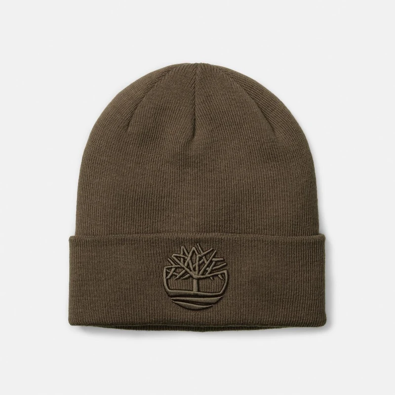 Image of Timberland Mens Logo Ribbed Soft-Touch Beanie Choco Chip male Mens