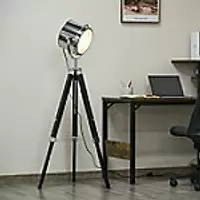 Image of HOMCOM Industrial Style Adjustable Tripod Floor Lamp, Searchlight Reading Lamp