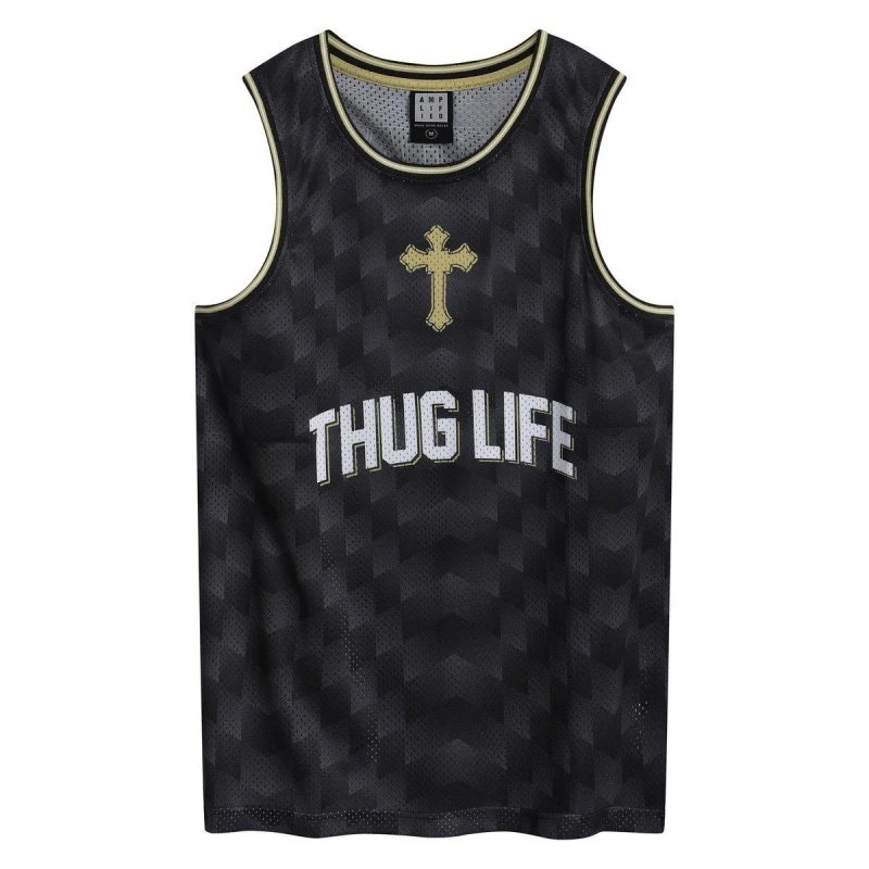 Image of Amplified Amplified Men Tupac Shakur Basketball Jersey in Black Size: Medium Black M Male 5063750323442