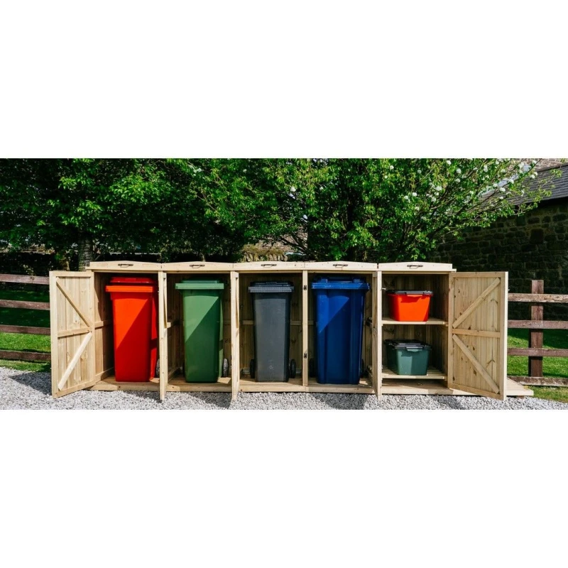 Image of Buttercup Farm Chatburn Bin Store, Fits 4x 180L/240L Wheelie Bins & 2x Boxes in Brown Brown Unisex