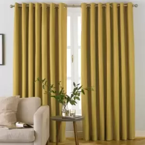 Image of Furn. Moon Herringbone Blackout Ringtop Eyelet Curtains (pair) Polyester Ochre (229X183Cm)