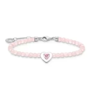 Image of THOMAS SABO Silver Rose Quartz & CZ Pastel Pink Heart Bracelet
