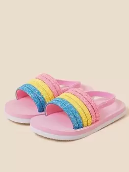 Image of Accessorize Girls Glitter Stripe Sliders - Multi, Size 2-3 Older
