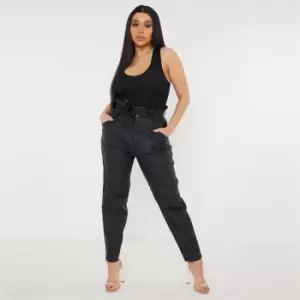 Image of Missguided Plus Coated Paperbag Waist Jeans - Black