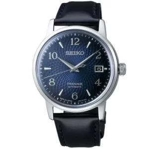 Image of Seiko Presage Cocktail Time 'Manhattan' Automatic Blue Dial Black Leather Strap Mens Watch SRPE43J1