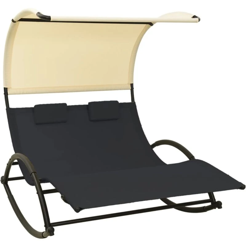 Image of VIDAXL Double Sun Lounger with Canopy Textilene Black and Cream Vidaxl 8720286087008