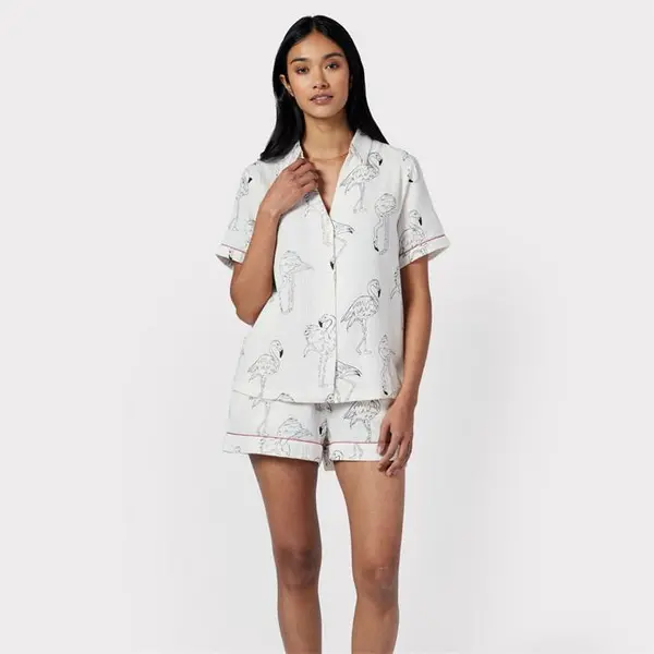 Image of Chelsea Peers ChelsP Flmngo Shrt S Ld43 Short Sleeve Pyjama Sets 8 (XS) White 43076301310