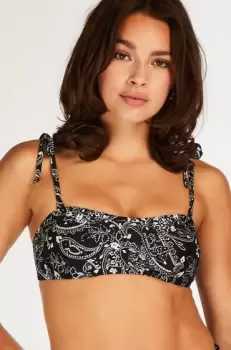 Image of Hunkemoller Paisley bikini crop top Black