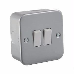 Image of KnightsBridge 10A 2G 2 Way 230V Metal Clad Electric Wall Plate Switch