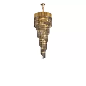Image of Poland Ceiling Pendant Round 5 Tier 23 Light E14, Brass, Smoke Sculpted Glass